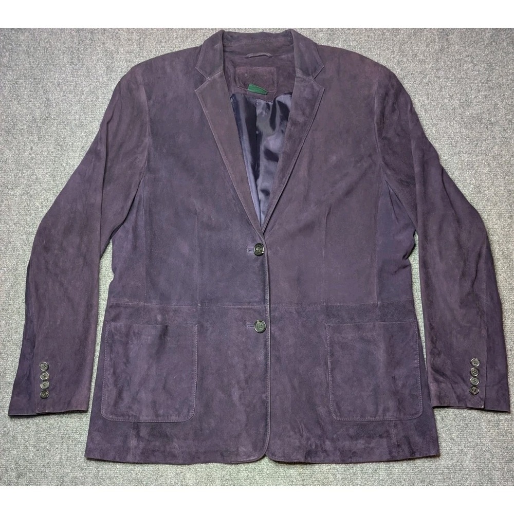 Lauren Ralph Lauren Womens LARGE Vintage Suede Leather Jacket 2‎ Button Purple